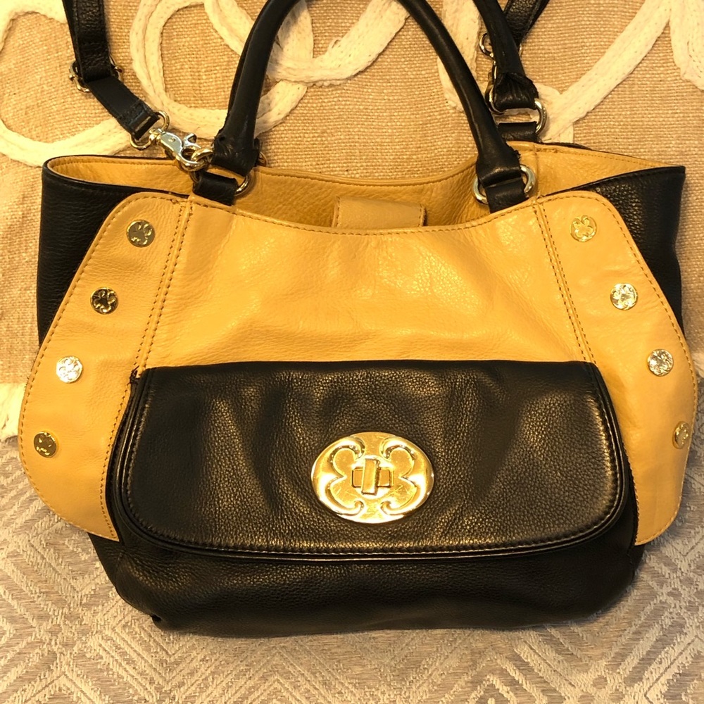 Emma Fox Large Tan/Black Leather Gold accent Purse